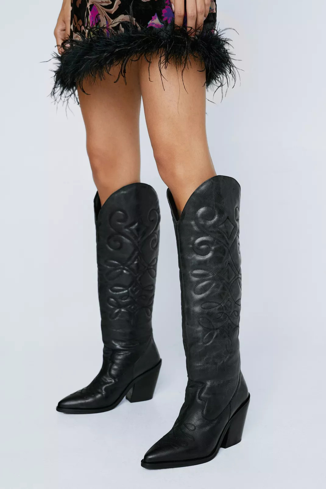 Premium Leather Knee High Cowboy Boots | Nasty Gal US