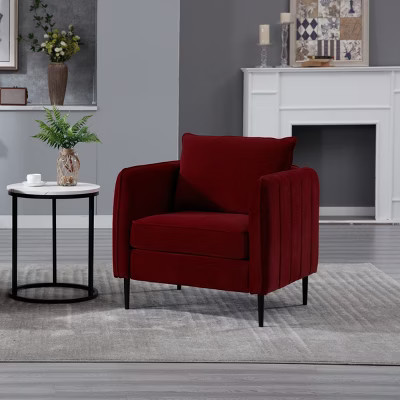 Mid-Century Red Velvet Accent Chair with Pillow and Metal Legs,Modern Comfy Armchair for Living Room or Home Office-Koiai | Target