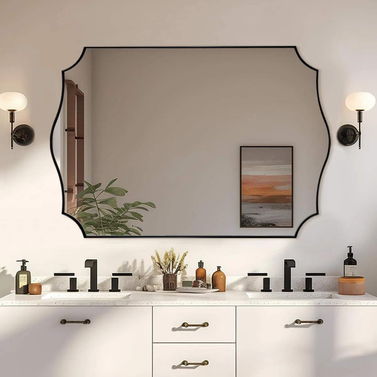 Anayalee Stainless Steel Frame Traditional Scalloped Rectangle Irregular Wall Mirrors | Decorativ... | Wayfair North America