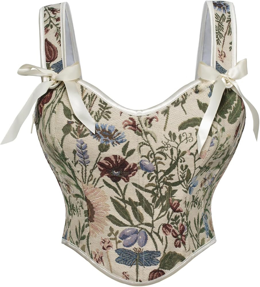 SCARLET DARKNESS Women Renaissance Corset Square V-Neck Lace-up Corset Top Floral Shapewear Corse... | Amazon (UK)
