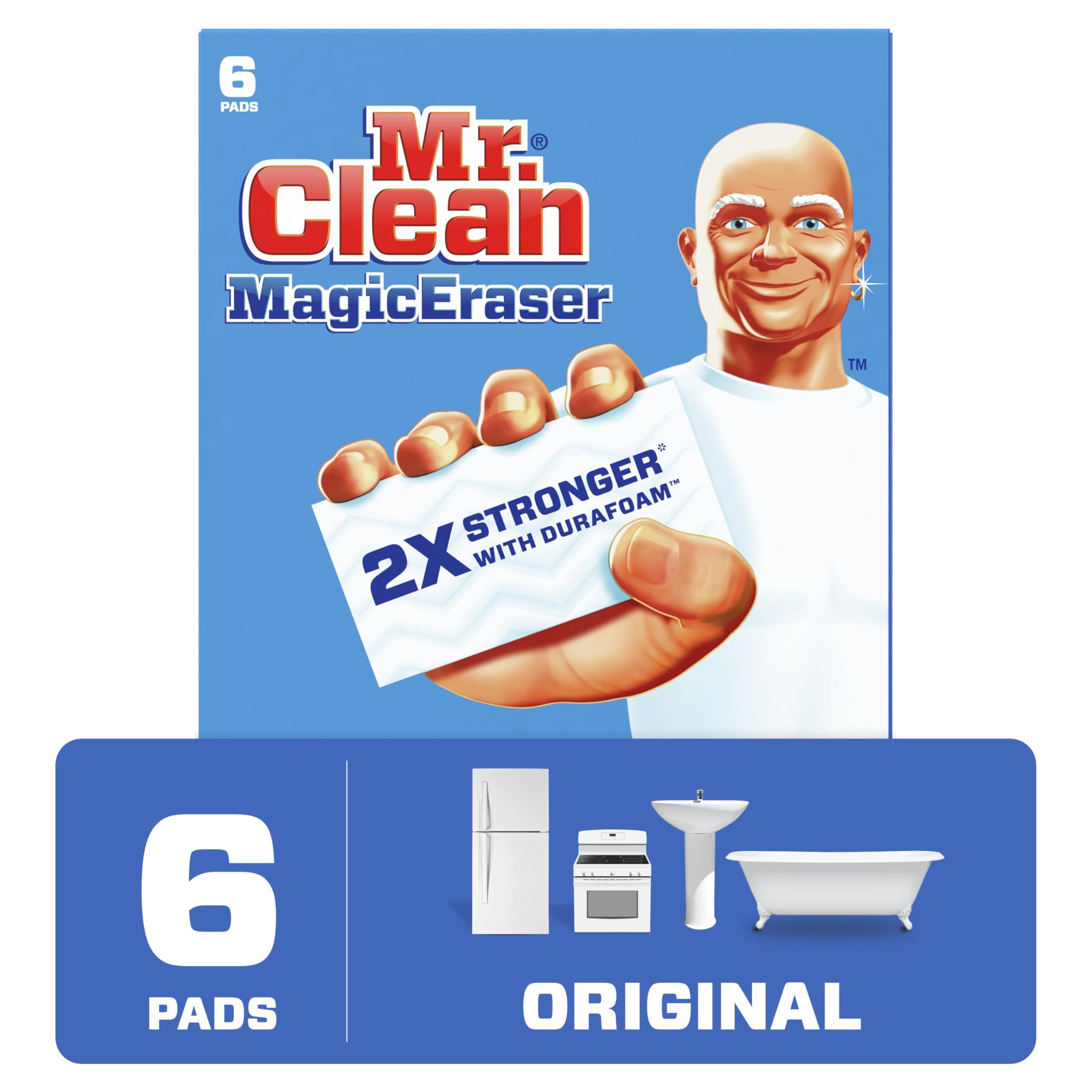 Mr. Clean Magic Eraser Original Cleaning Pads with Durafoam, White, 6 Count | Amazon (US)