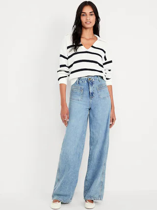 High-Waisted Baggy Wide-Leg Trouser Jeans | Old Navy (CA)