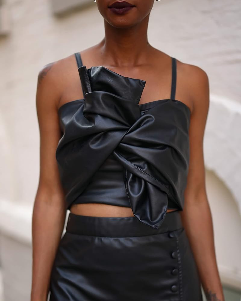 The Drop Women's Black Faux Leather Bow Front Top by @signedblake | Amazon (US)