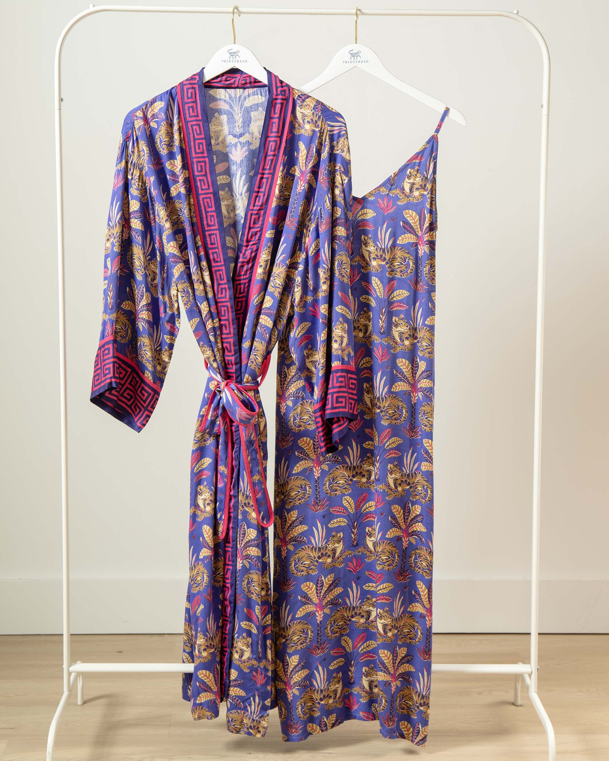 Untamed Tiger - Satin Chic to Sleep Nightie & Robe Set - Grape Soda | Printfresh