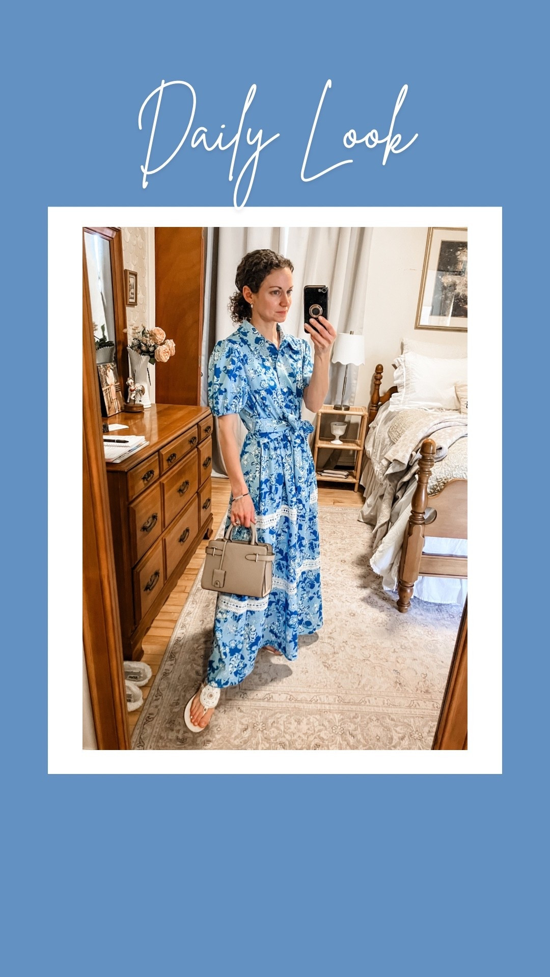 A beautiful blue floral maxi dress for spring!
Blue floral maxi dress from Amazon. 
Leather handbag from Le Tanneur. 
White sandals from Jack Rogers. 
Vacation outfit. Beach outfit. Spring dress. Modest outfit. Petite outfit  

#LTKdayinmylife #LTKgrwm #LTKootd