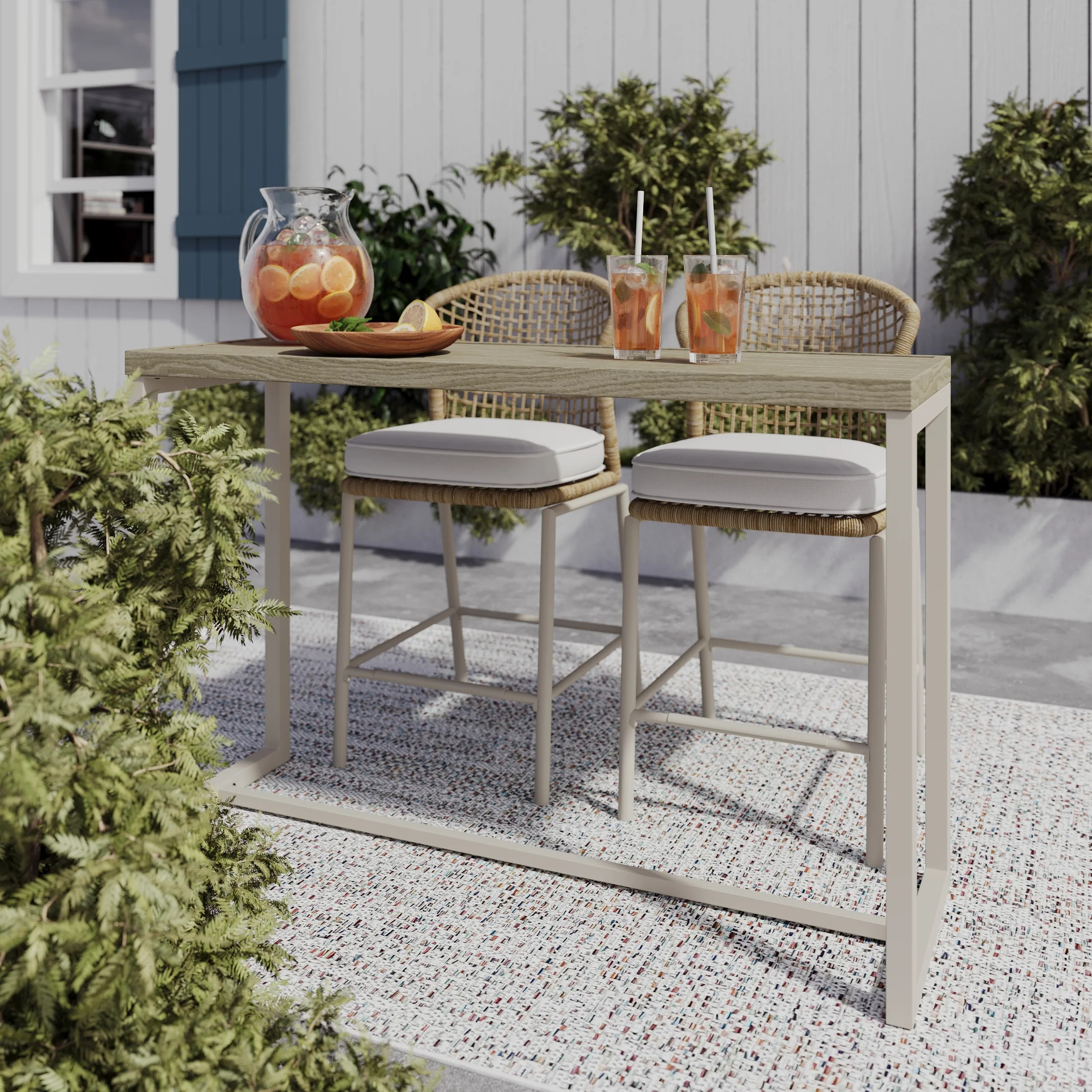 HOMETRENDS Lasso 3-Piece Steel Outdoor Bar Height Dining Set with Cushions, Beige | Walmart (CA)
