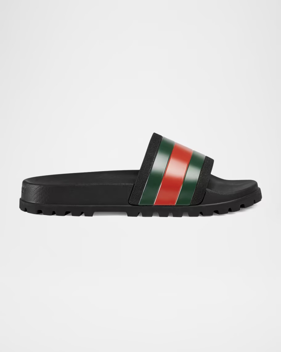 Gucci Men's Pursuit Trek Web Slide Sandals | Neiman Marcus