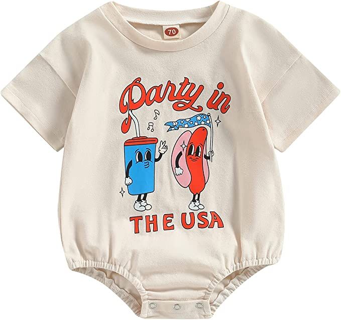 Kayotuas 4th of July Baby Boy Girl Outfit USA Bubble Romper Oversized Tshirt Onesie Short Sleeve ... | Amazon (US)