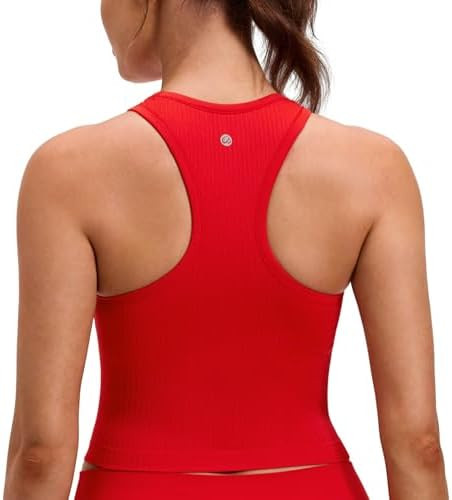 CRZ YOGA Seamless Ribbed High Neck Crop Tank Tops for Women - Longline Racerback Padded Sports Br... | Amazon (US)