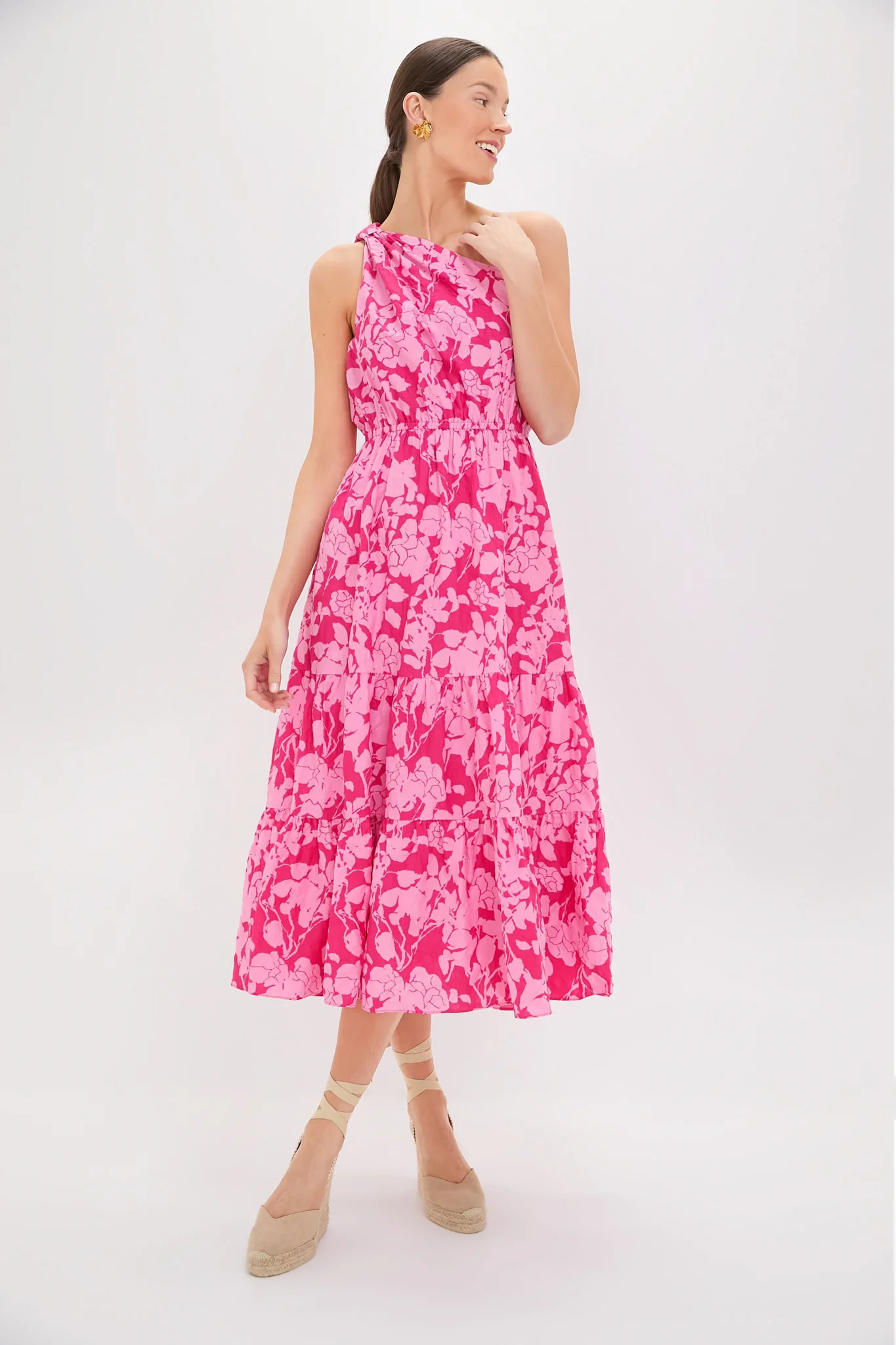 Pink Textured Floral One Shoulder Sybil Maxi Dress | Tuckernuck (US)