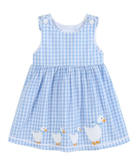 Lil Cactus Blue Gingham Goose Lace A-Line Dress - Girls | Zulily