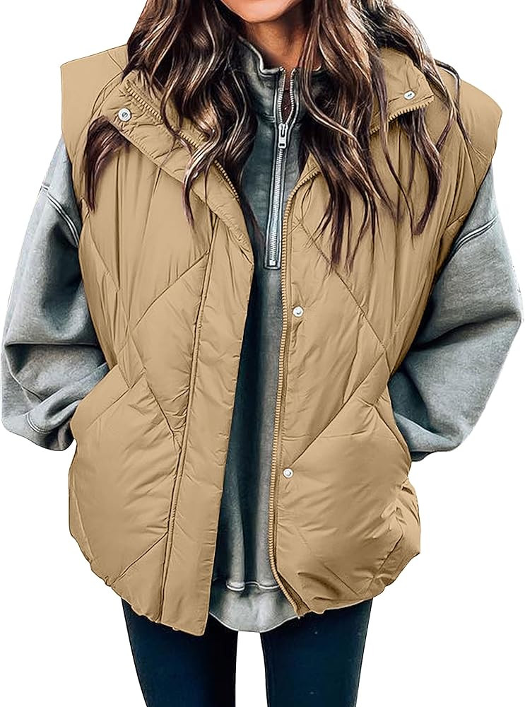 MEROKEETY Women's Winter Puffer Vest Quilted Stand Collar Zip Up Padded Gilet Coat with Pockets | Amazon (US)