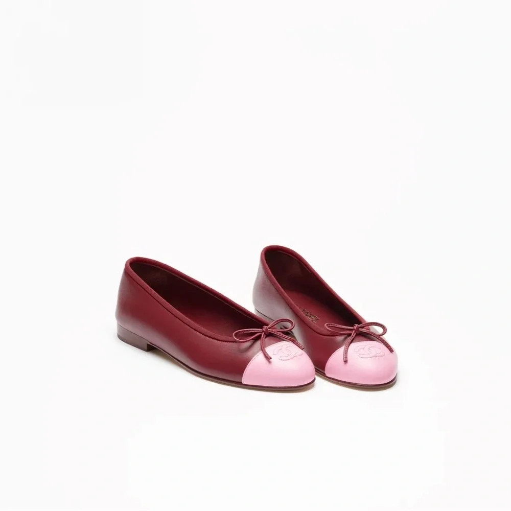 CHANEL Two-Tone Leather Ballet Flats in Burgundy and Pink | Poshmark