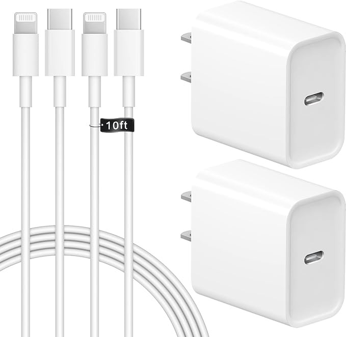 iPhone Fast Charger iPad Charger 2-Pack 20W USB C Wall Charger with USB C to Lightning Cable Comp... | Amazon (US)