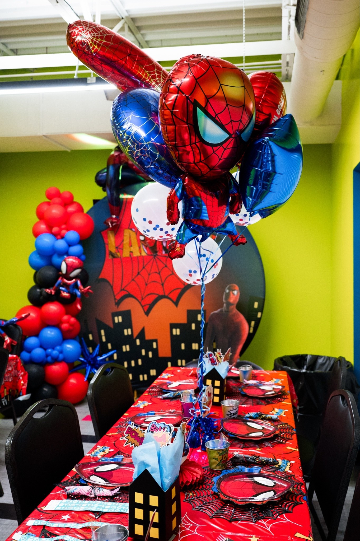 Kids spiderman birthday set up decorations