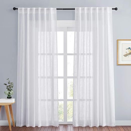 PONY DANCE White Sheer Curtains 84 Inch Length for Living Room 2 Panels Light Filtering Sheer Lin... | Amazon (US)