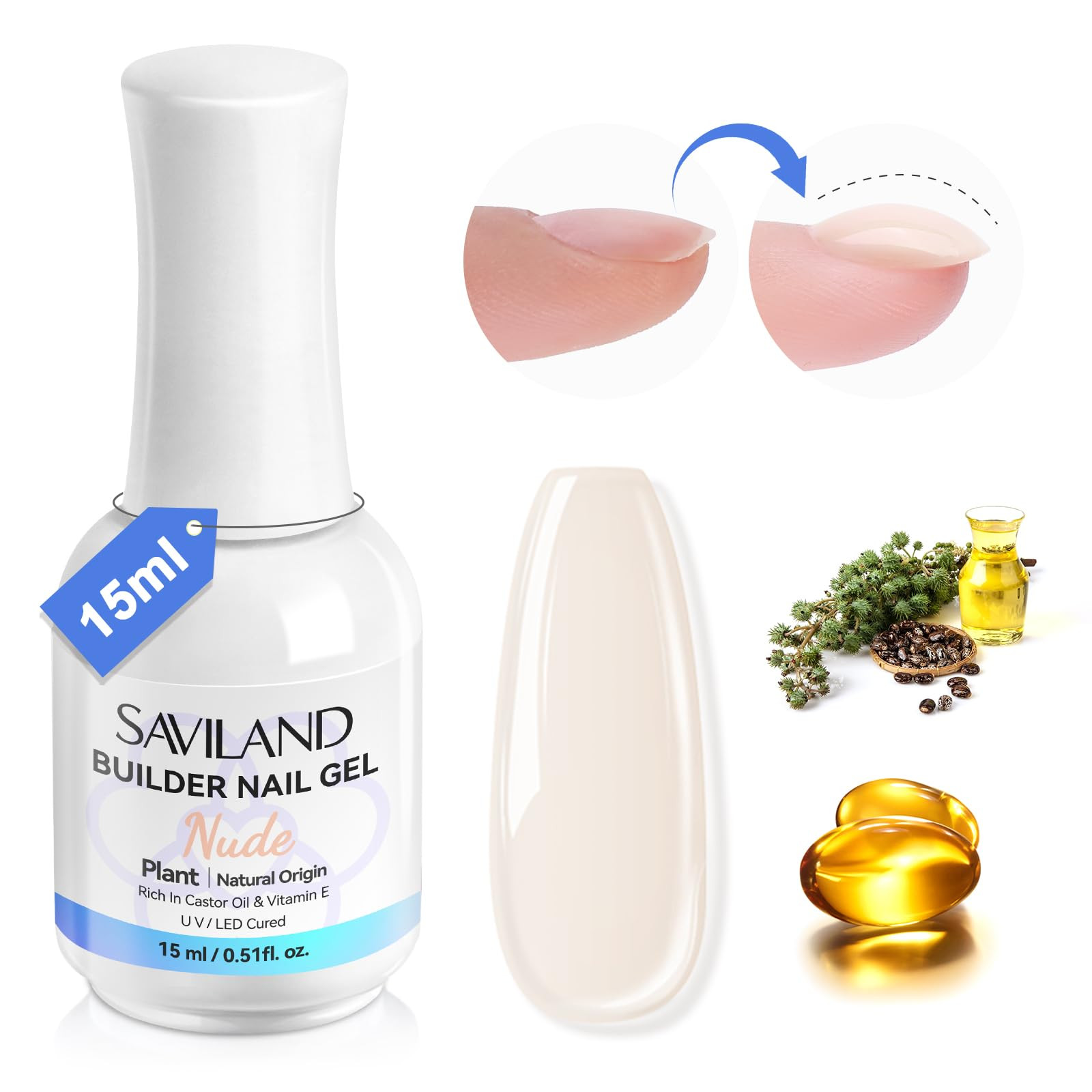 SAVLAND Nude Builder Nail Gel: 8 in 1 Gel Builder for Nail Thickening Harder Organic Castor Oil V... | Amazon (US)