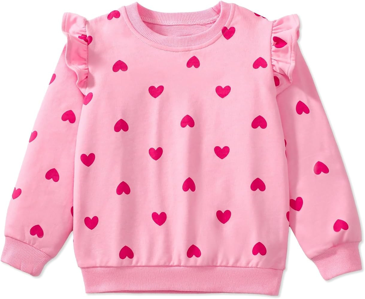 MINDSHELF Girls Valentines Sweatshirt Toddler Kids Sequin Heart Long Sleeve T Shirt Ruffle Pullov... | Amazon (US)