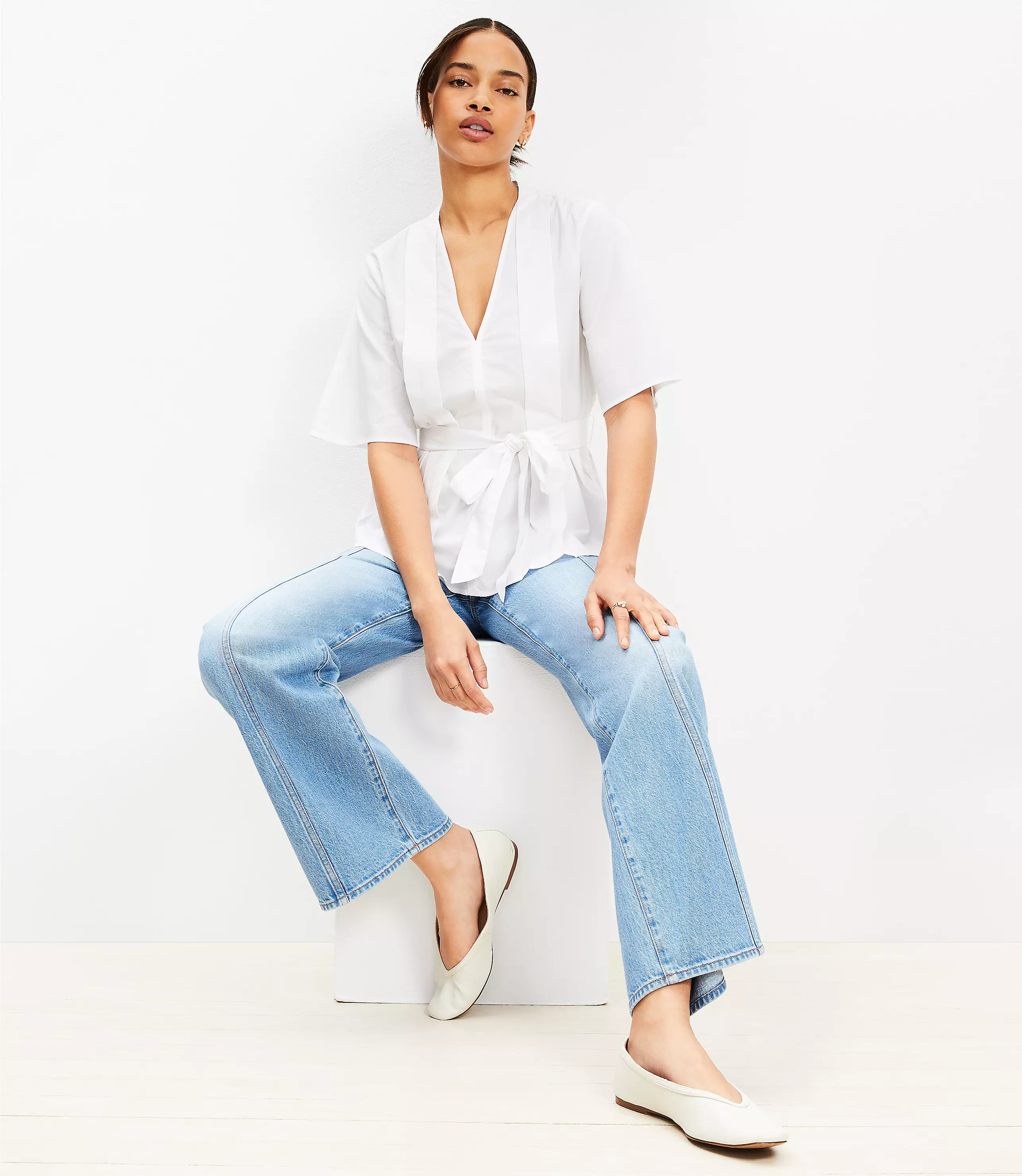 Pleated Belted Top | LOFT