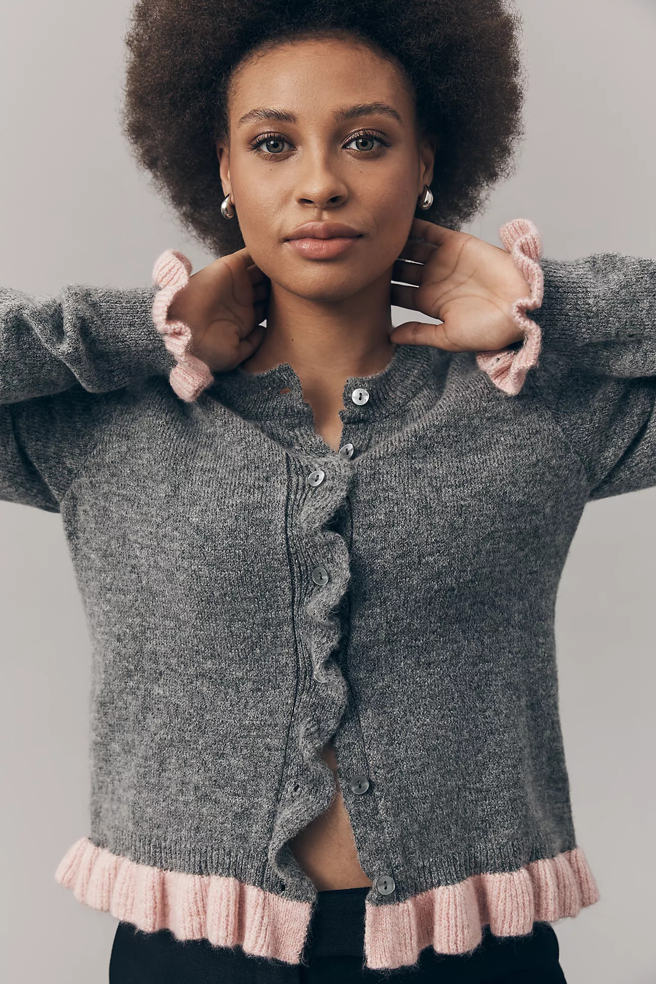 By Anthropologie Crew-Neck Ruffled Cardigan Sweater | Anthropologie (US)