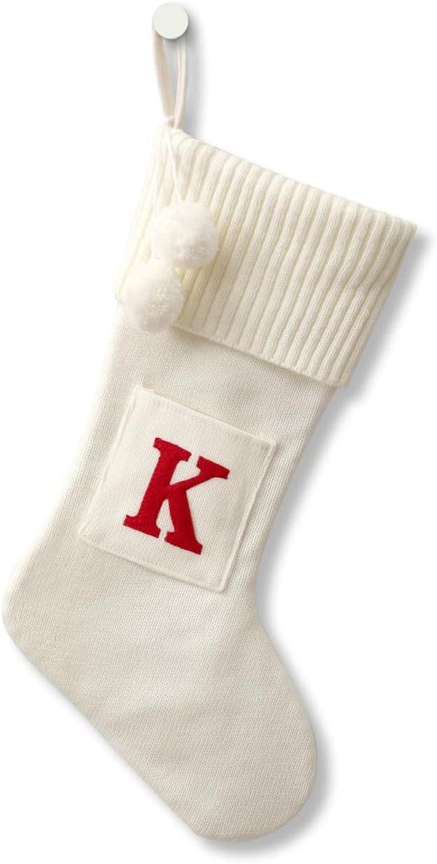 CRSMHLPK 20 Inches Initial Christmas Stocking Monogram Christmas Stocking White with red Embroide... | Amazon (US)