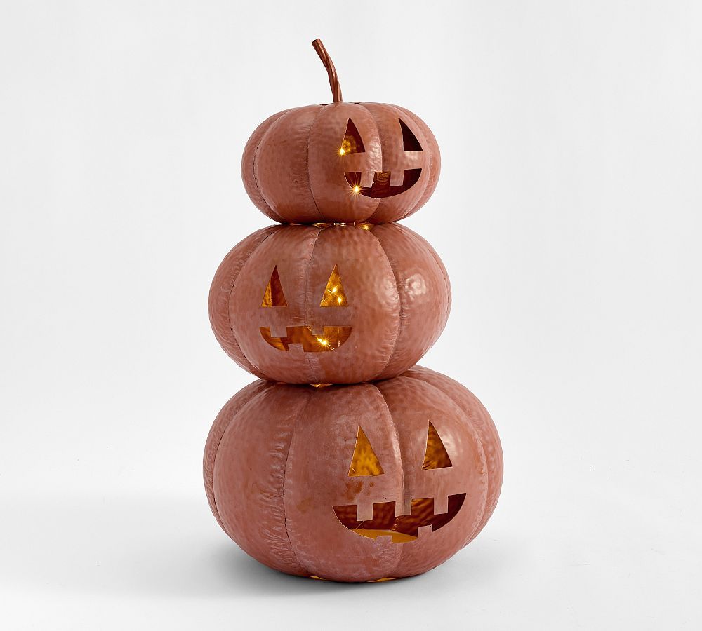 Light Up Stacked Hammered Jack O'lantern | Pottery Barn (US)