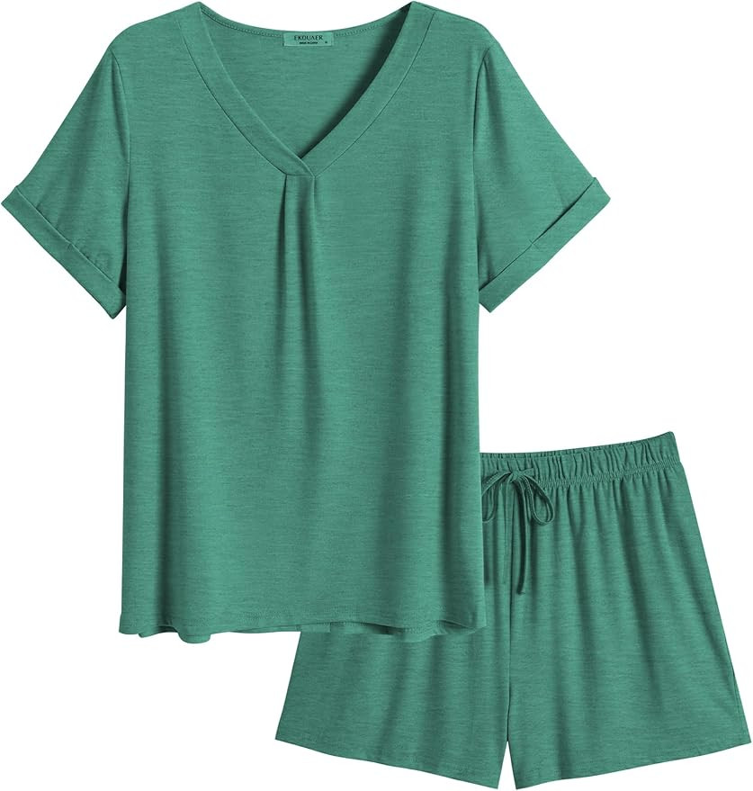 Ekouaer Pajamas Set Women's Short Sleeve 2 Piece PJ Sets V Neck Comfy Sleepwear Loungewear with P... | Amazon (US)