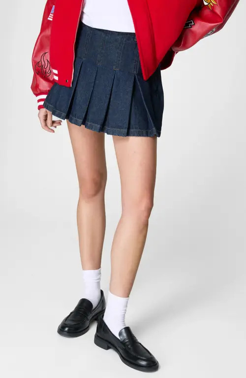 NASTY GAL Pleated Denim Miniskirt in Dark Navy at Nordstrom, Size 0 | Nordstrom