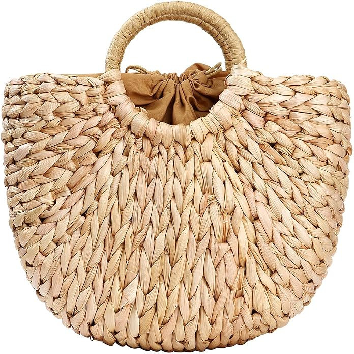 Women Straw Bag, Hand-woven Rattan Tote Clutch Handle Bag Retro Summer Beach Tote Bags Wicker Bags | Amazon (US)