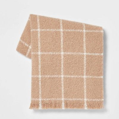 Boucle Windowpane Plaid Throw Blanket Neutral - Threshold&#8482; | Target