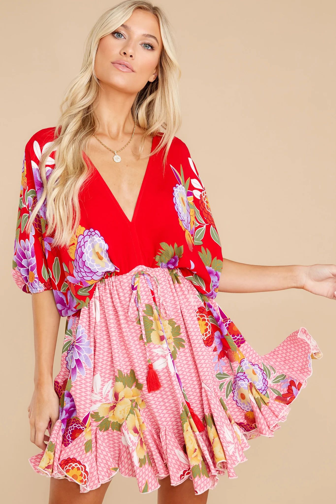 Lucky Lotus Pink Floral Print Dress | Red Dress 