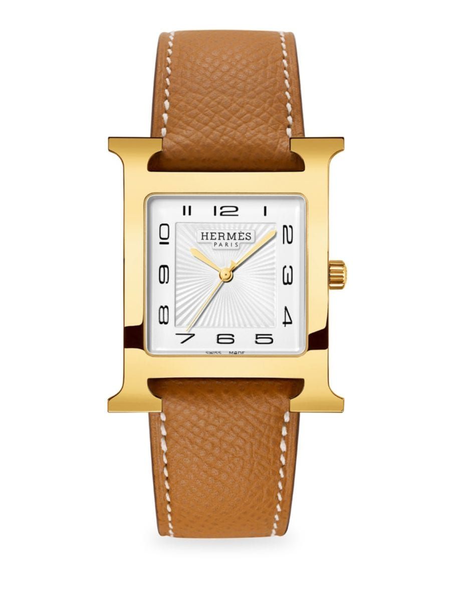 HERMÈS Heure H 34MM Goldplated Stainless Steel & Leather Strap Watch | Saks Fifth Avenue