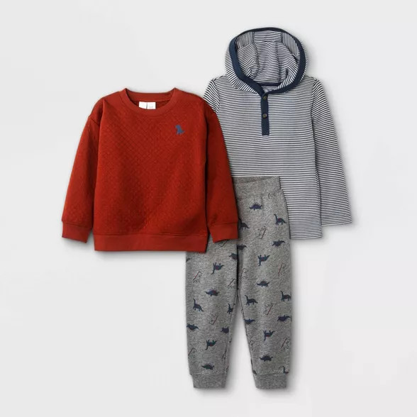 Toddler Boys' 3pc Long Sleeve Quilted Dinosaur Sweatshirt & Jogger Pants Set - Just One You® mad... | Target