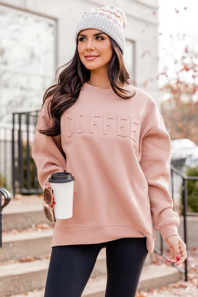 Coffee Embossed Terracotta Graphic Sweatshirt | Pink Lily