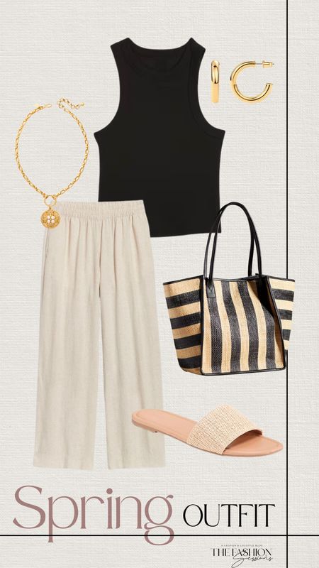 Spring Outfit | Linen Pants | Neutral Spring Outfit Ideas | Women’s Outfit | Fashion Over 40 | Forties Fashion | Sandals | Tote | Gold Accessories | The Fashion Sessions | Tracy

#LTKstyletip #LTKover40 #LTKshoecrush