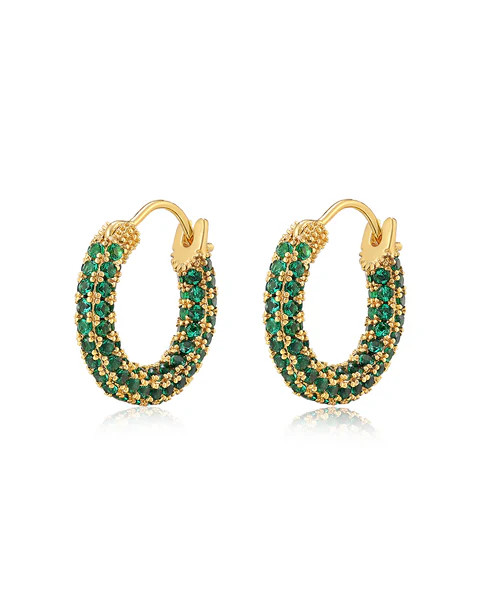 Pave Amalfi Huggies- Emerald Green- Gold (Ships Mid December) | LUV AJ