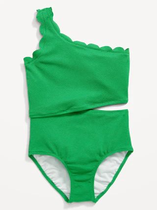 Scallop-Trim One-Shoulder One-Piece Swimsuit for Girls | Old Navy (US)