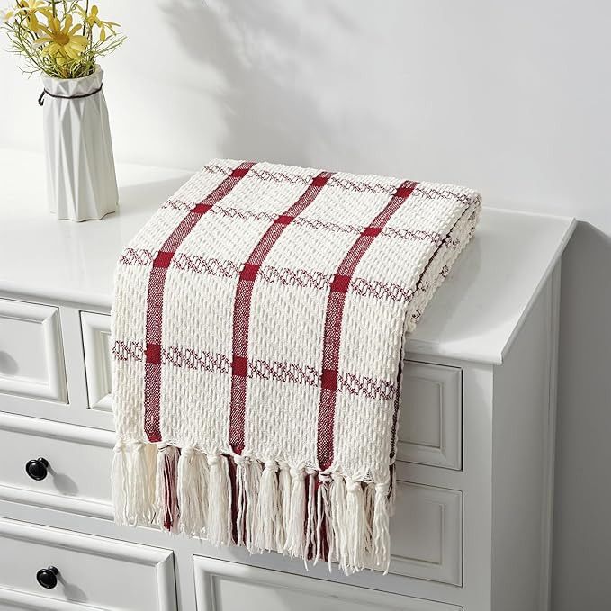 CREVENT 50"X60" Farmhouse Breathable Soft and Warm Chenille Plaid Throw Blanket for Sofa Couch Be... | Amazon (US)