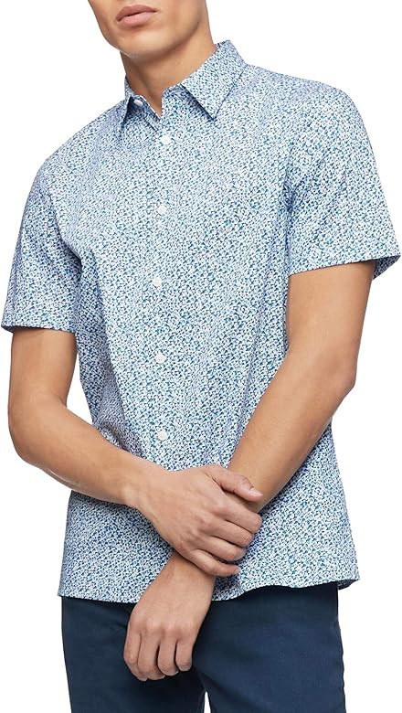Calvin Klein Men's Short Sleeve Button Down Stretch Cotton Shirt | Amazon (US)