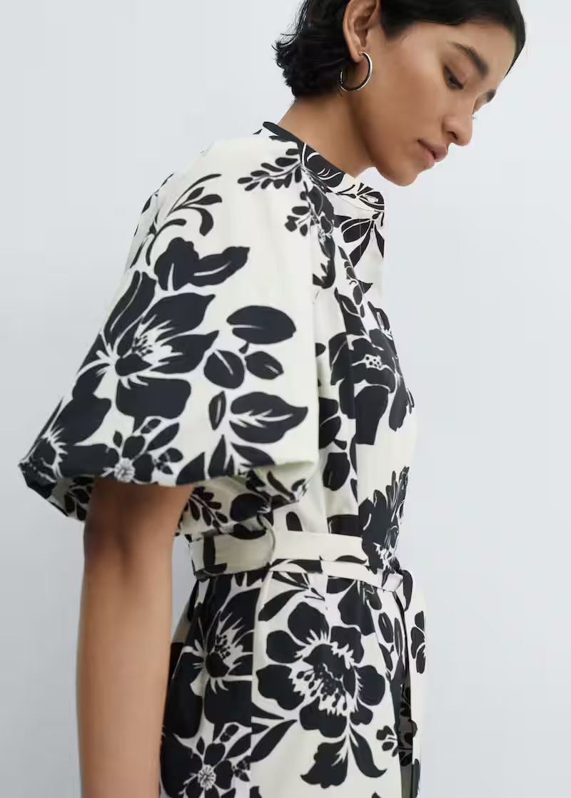 Floral puffed sleeves dress -  Women | Mango USA | MANGO (US)