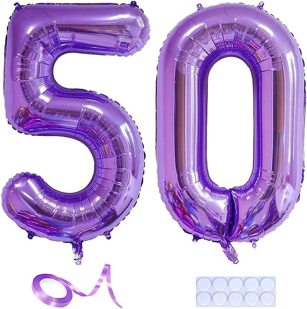 Yijunmca Purple 50 Number Balloons Giant Jumbo Number 50 32" Helium Balloon Hanging Balloon Foil ... | Amazon (US)