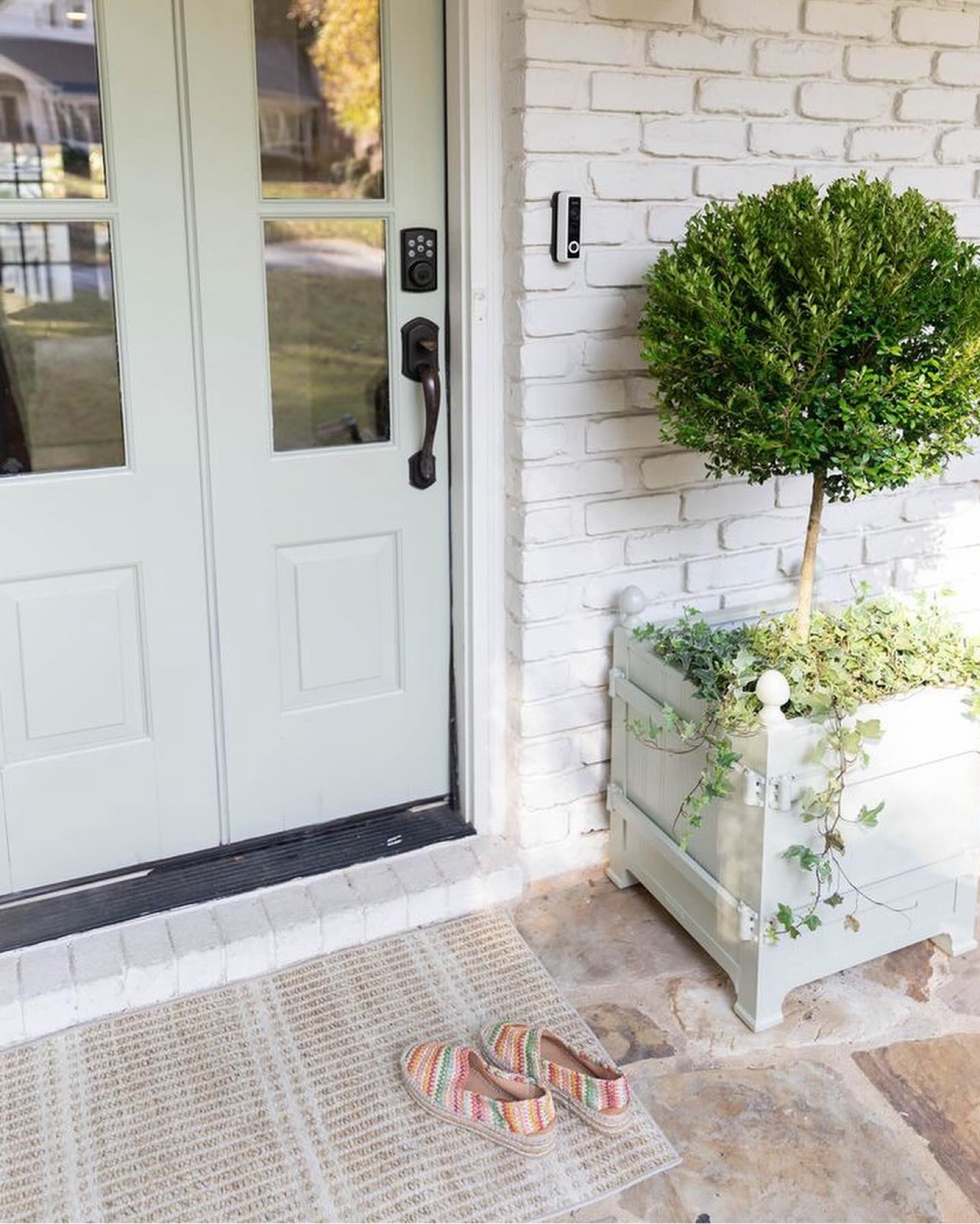 Washable rugs at Annie Selke that I use as a doormat are 30% off. 

This planter is also awesome and on sale! 