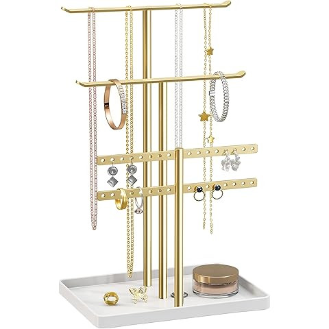 Umbra Trigem Hanging Jewelry Organizer Tiered Tabletop Free Standing Necklace Holder Display, Whi... | Amazon (US)