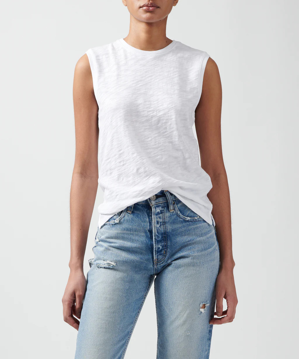 Slub Jersey Sleeveless Schoolboy Tee - White | ATM Collection