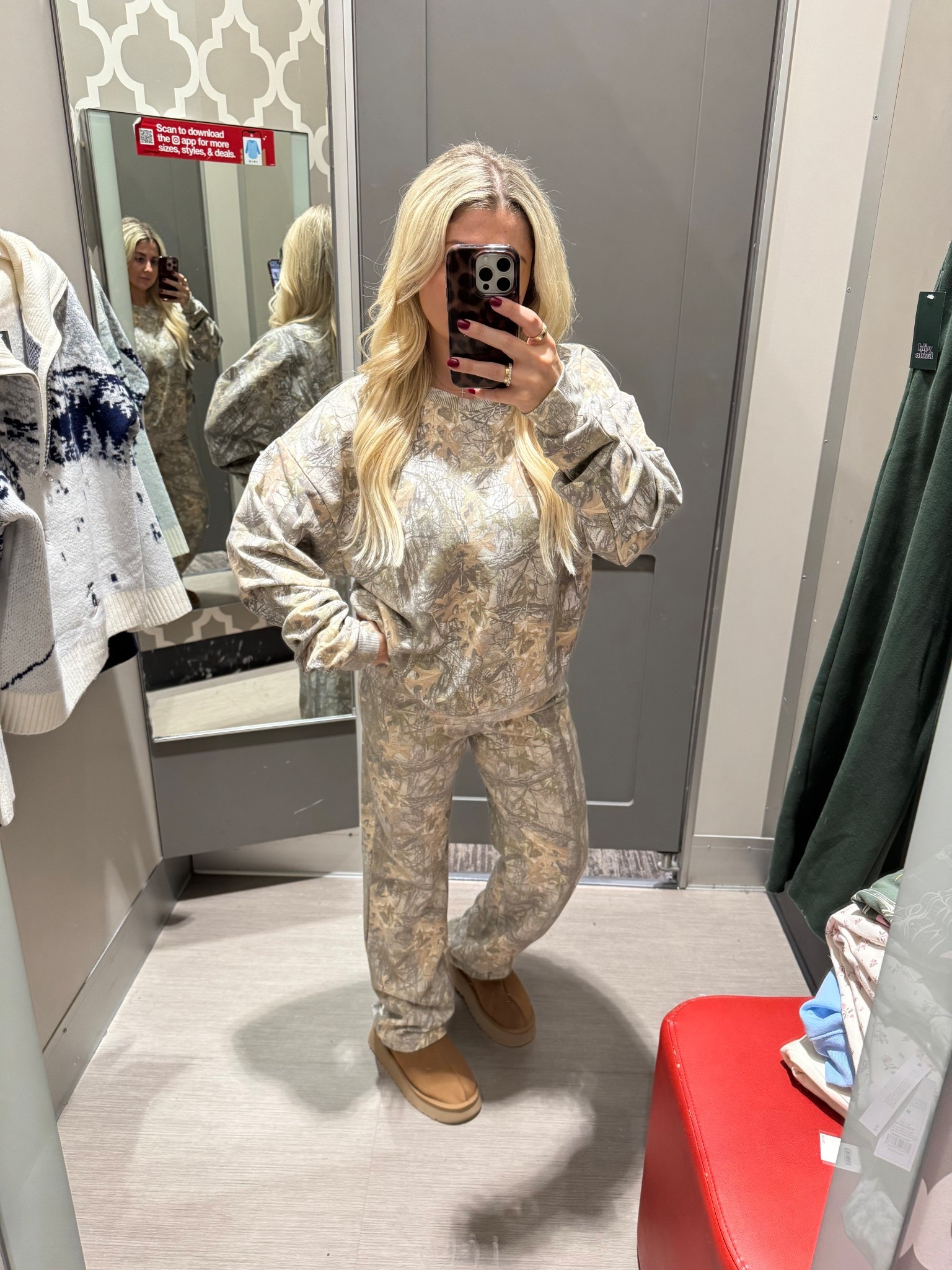 Target camo matching set
Med sweater 
Med sweatpants 
Uggs tts

#LTKFindsUnder100 #LTKFindsUnder50 #LTKootd