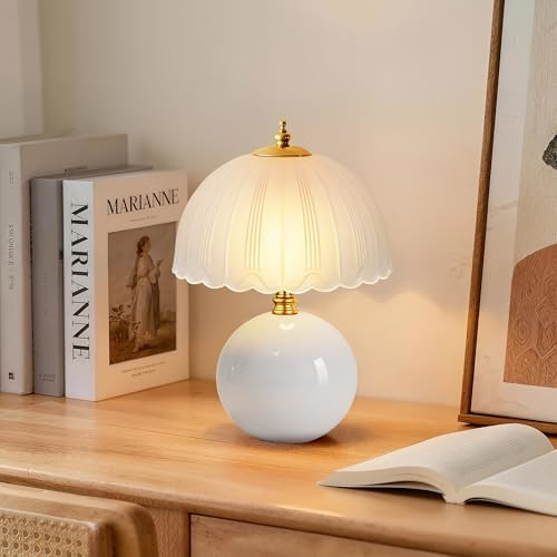 PARTPHONER Mushroom Table Lamp, Ceramic Bedside Lamp with Glass Shade, 3-Way Lighting (2700K-5000... | Amazon (US)