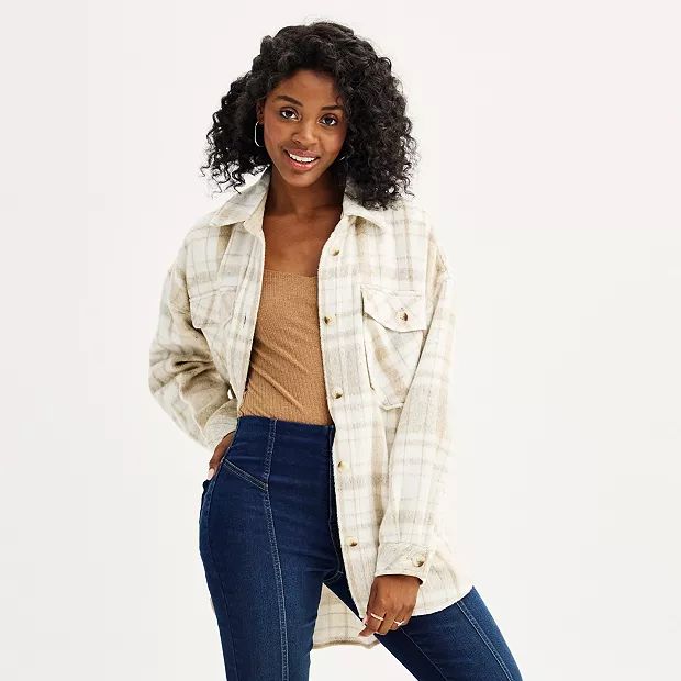 Juniors' SO® Oversized Plaid Shacket | Kohl's