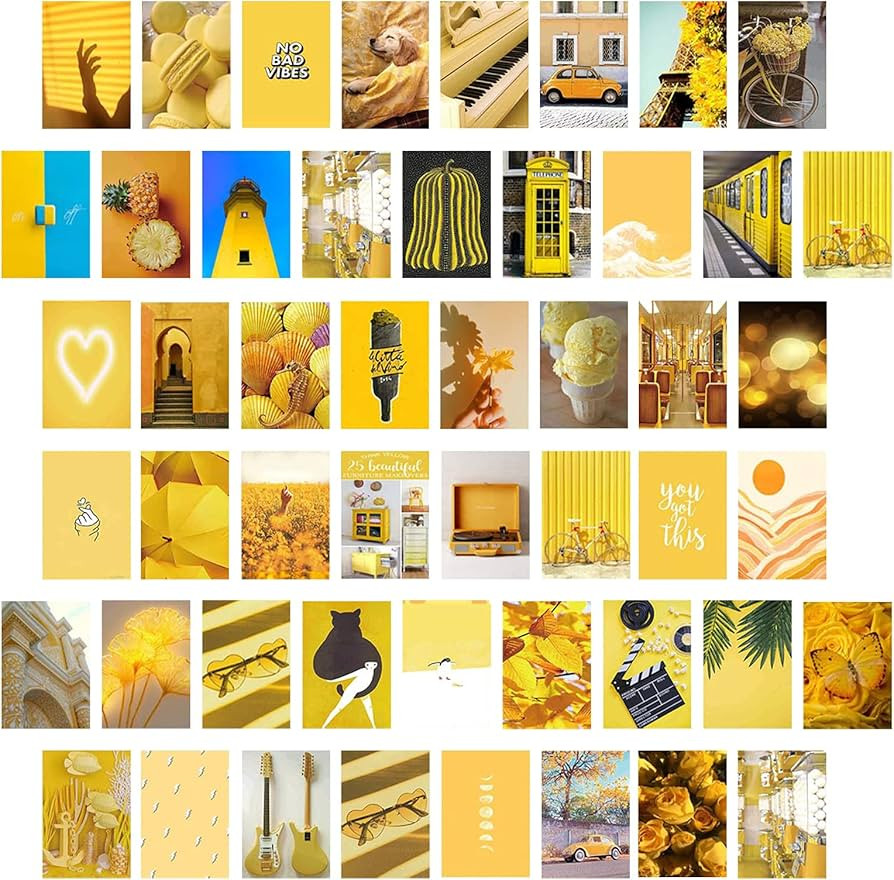 50Pcs Yellow Wall Collage Kit Aesthetic Pictures, KALYLOC Cute VSCO Photo Collage Postcard Aesthe... | Amazon (US)