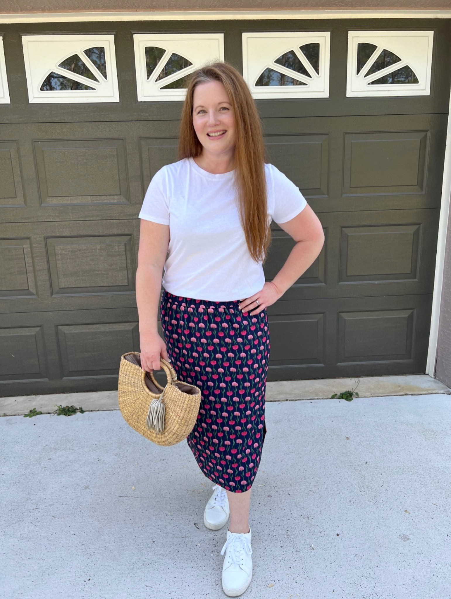 Floral skirt, LTKsale, Jcrew Factory skirt, Jcrew Factory sale, LTKspringstyle, LTKcasualstyle, sea & grass bag, white sneakers, favorite t-shirt

#LTKitbag #LTKstyletip #LTKsalealert