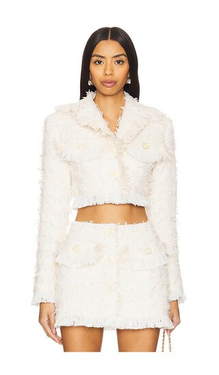 Yuhan Wang Frayed Tweed Jacket in White. - size S | Revolve Clothing (Global)